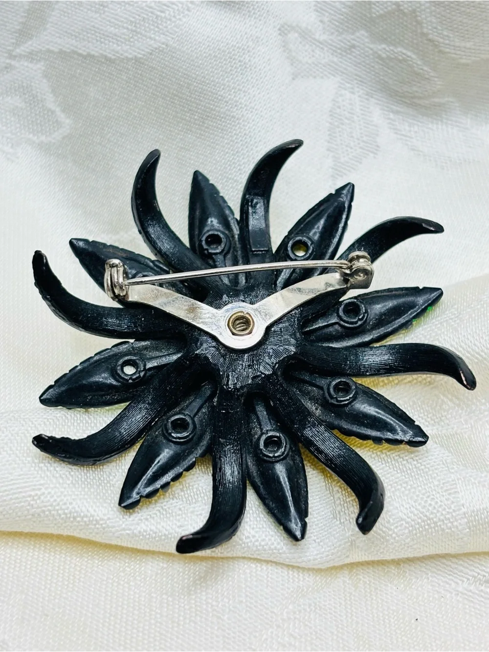 Vintage Selro Selini Brooch Amber Green Yellow Rhinestone